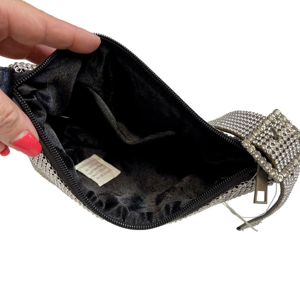 Alessia Rhinestone Mesh Silver Shoulder Bag Adjustable Strap & Zipper Closure - Picture 6 of 7